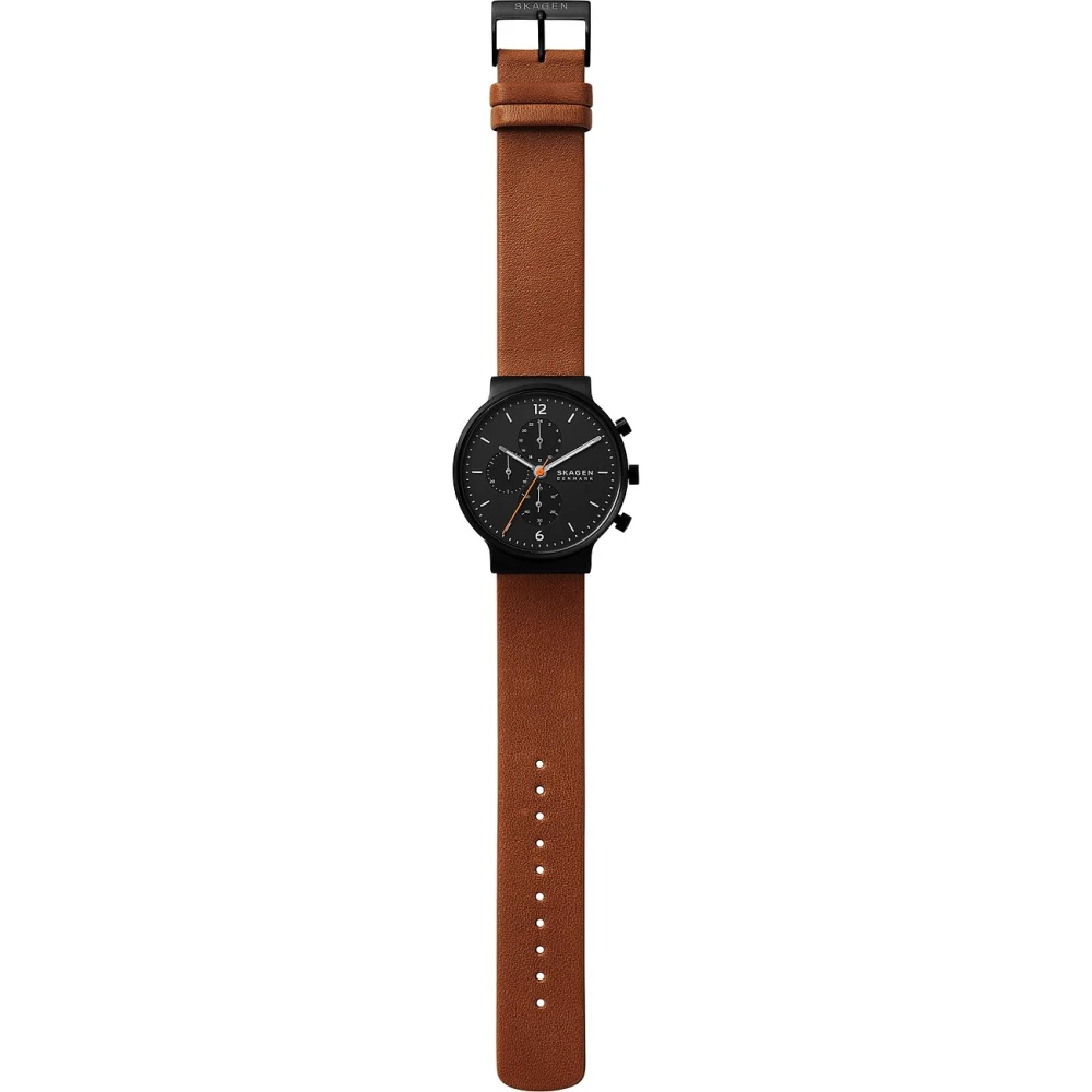Skagen Black Watches, Male, One Size, Ancher Chronograph Leather Watch