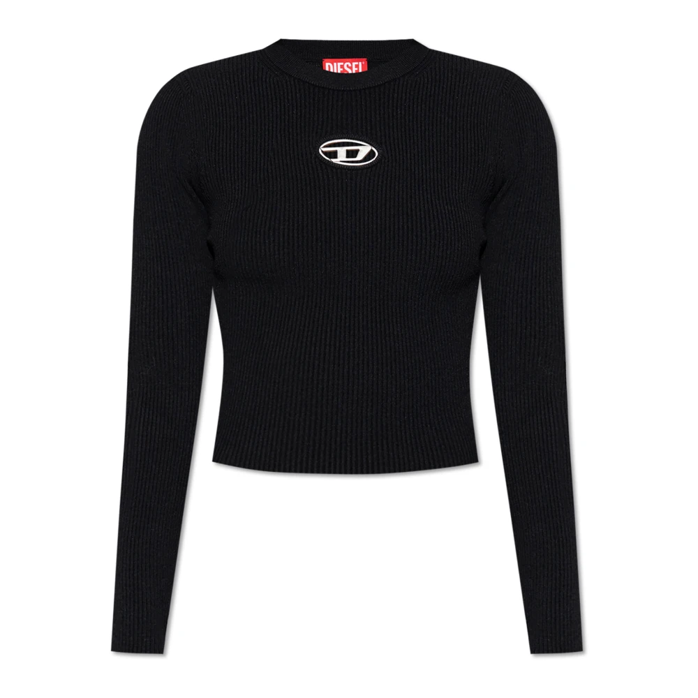 Diesel Women's Black Round-Neck Knitwear, M, Rib-Knit Top
