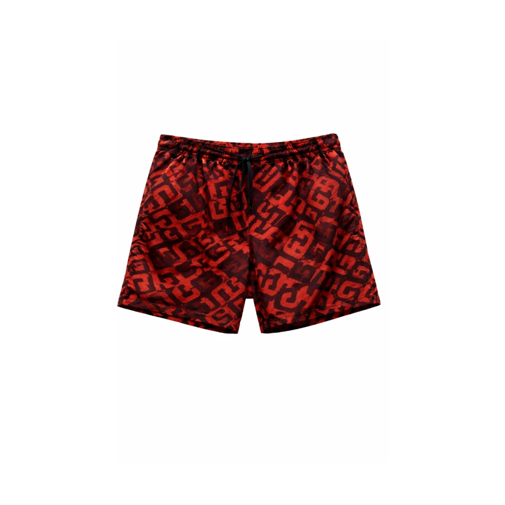 Gcds Red Beachwear, Male, S, Monogram Swim Shorts