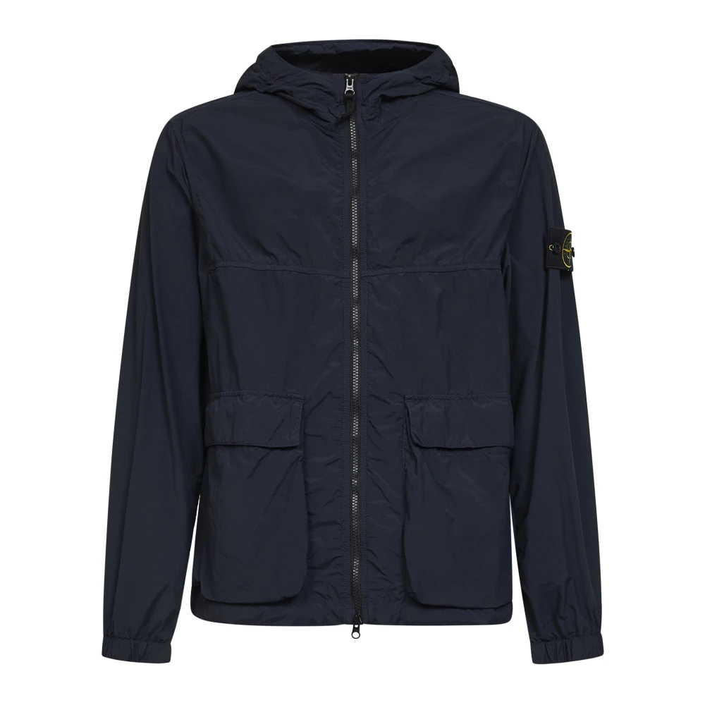 Stone Island Blue Hooded Jacket - Male - Light Jackets - 2XL - Jackets