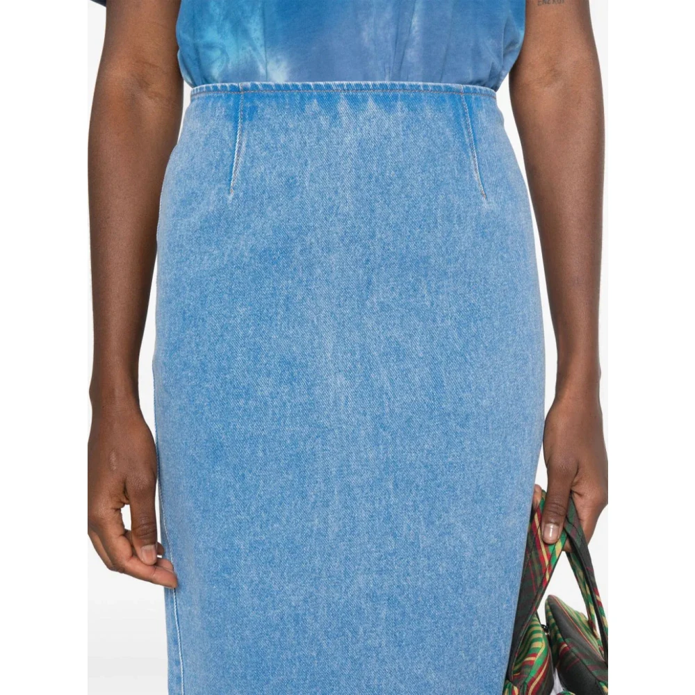 Marni Blauwe Denim Pencil Rok met Logopatch Blue Dames