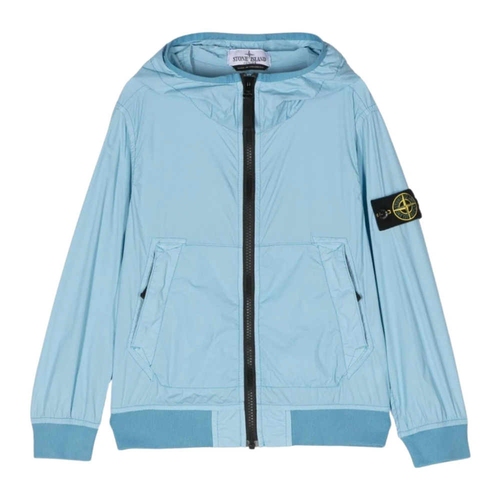 Stone Island Blue Light Jackets, Male, 6 Y, Windbreaker Hooded Jacket