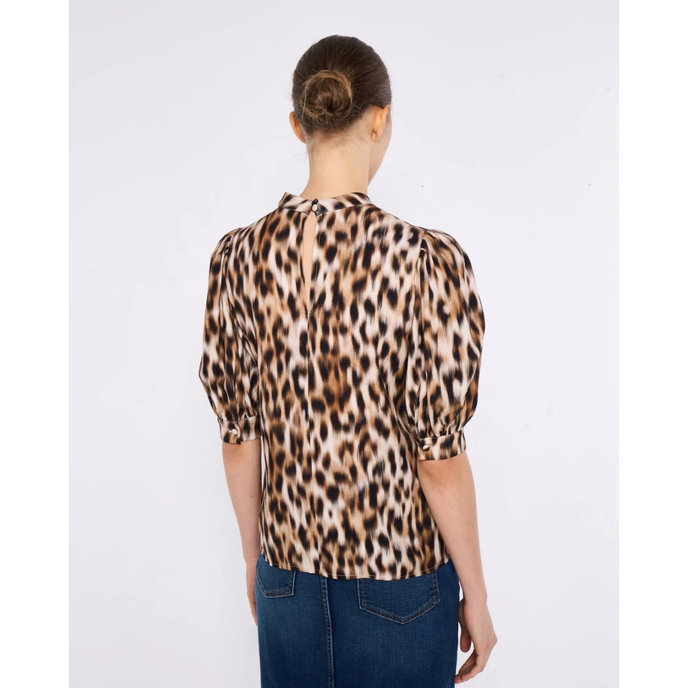 Silvian Heach Luipaardprint Ballonmouw Blouse Brown Dames