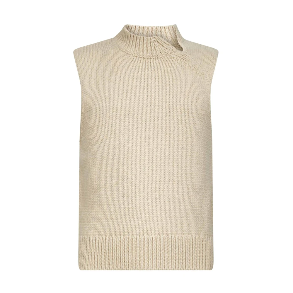 Dries Van Noten Men's Beige Ribbed Turtleneck Vest - Sleeveless Jumpers - Xl - Knitwear