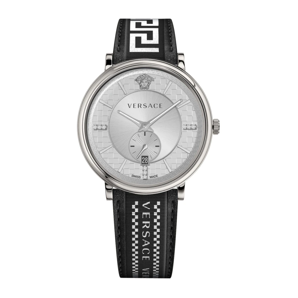Versace Men's Gray V-Circle Multifunction Leather Watch