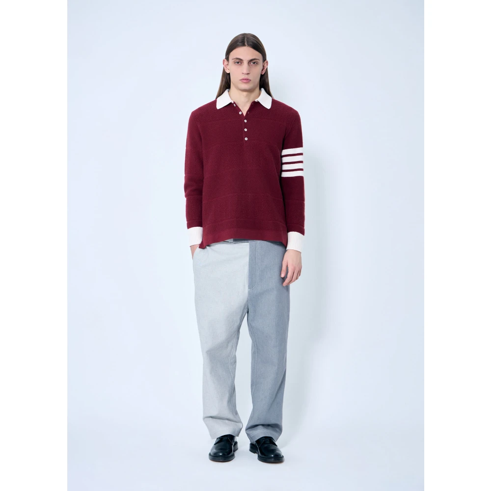 Thom Browne Rugby Gebreide Trui met Vier Strepen Red Heren