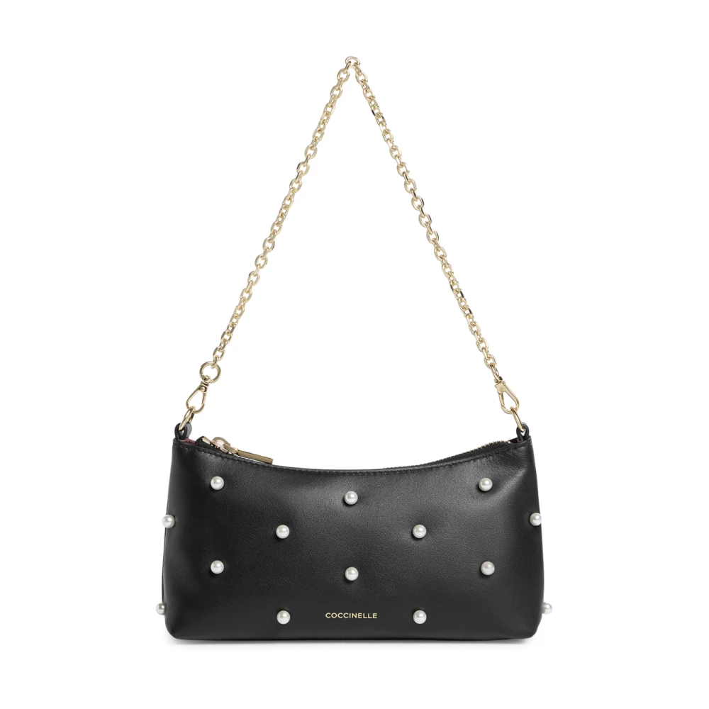 Coccinelle Black Shoulder Bags, Female, One Size, Pearl-Detail Chain-Strap Shoulder Bag