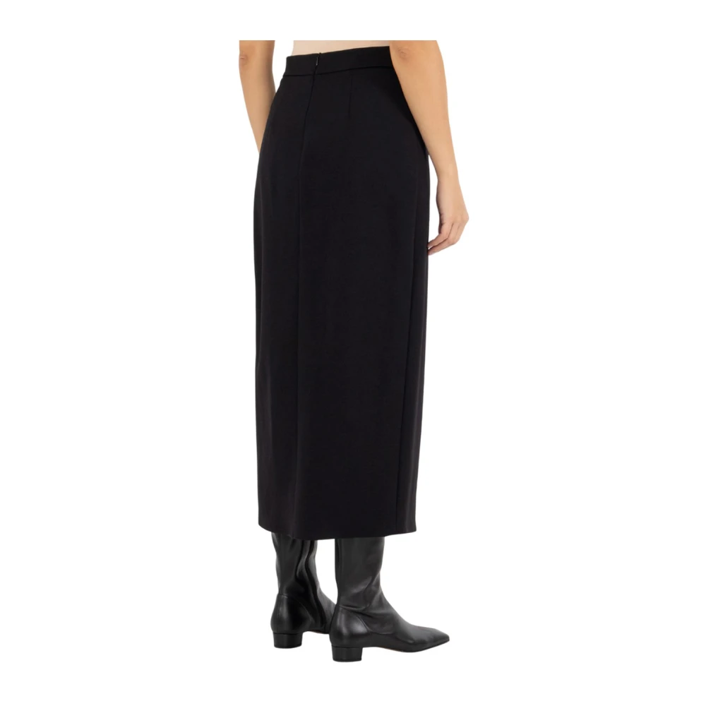 MeiMeiJ Lange rok met elastische taille en voorste split Black Dames