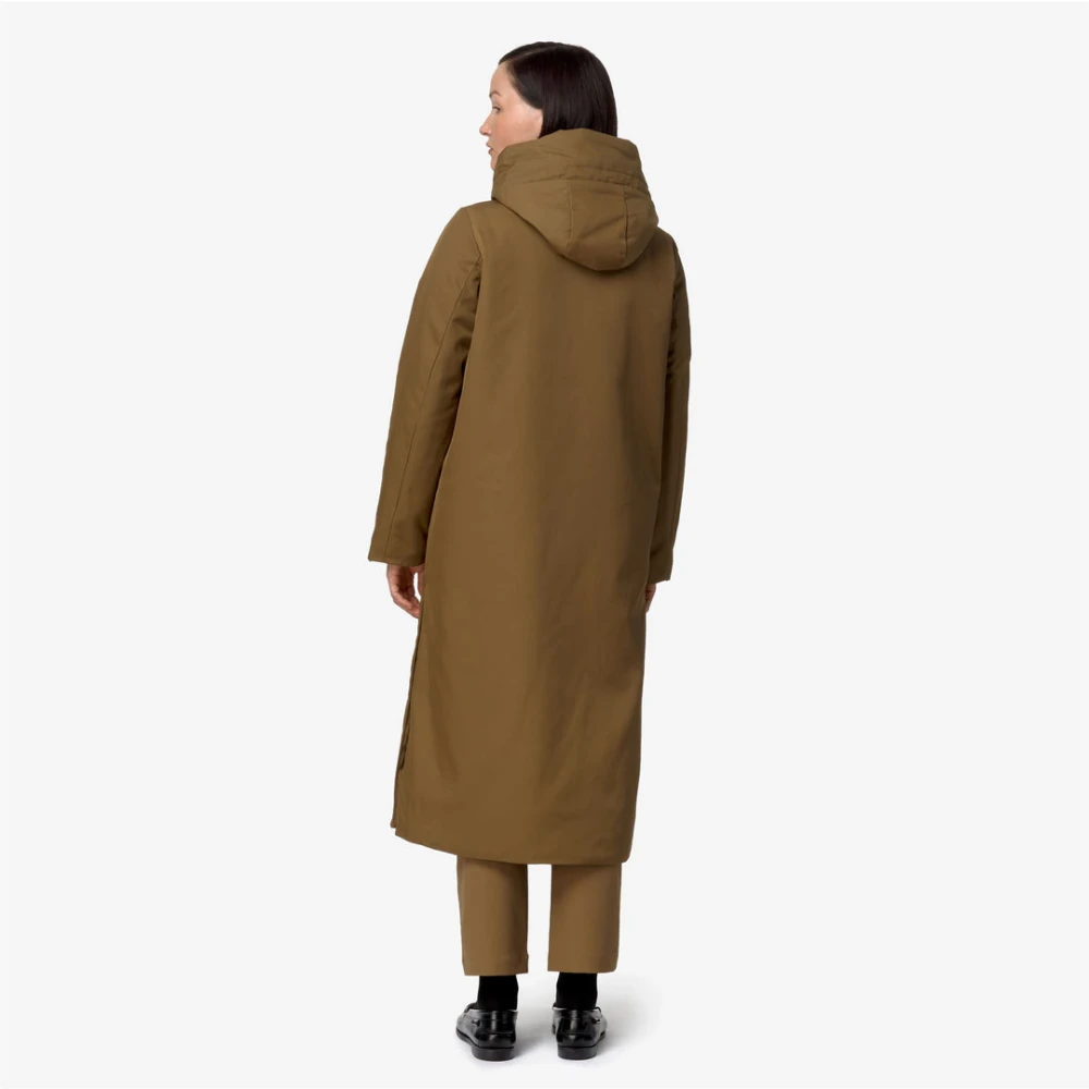 K-way Gewatteerde lange jas in twill bont Brown Dames