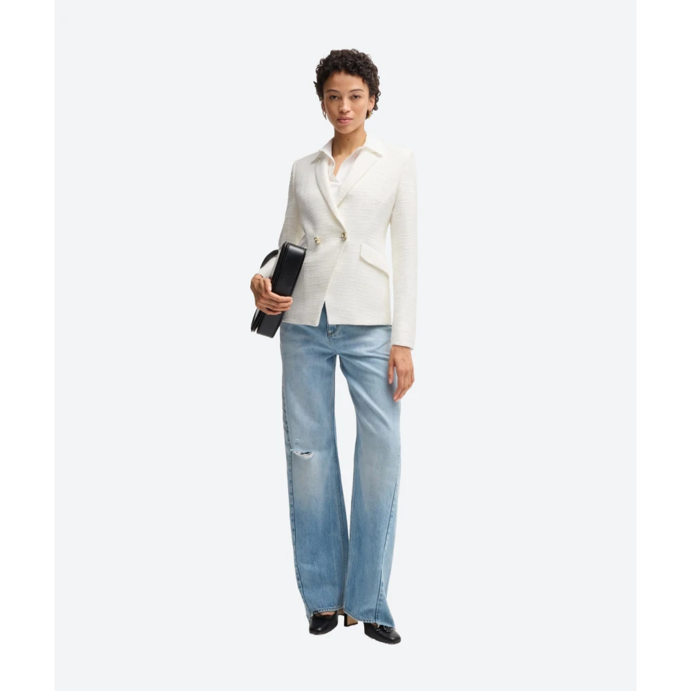 Hugo Boss Tweed Katoenen Blazer Klassieke Pasvorm White Dames