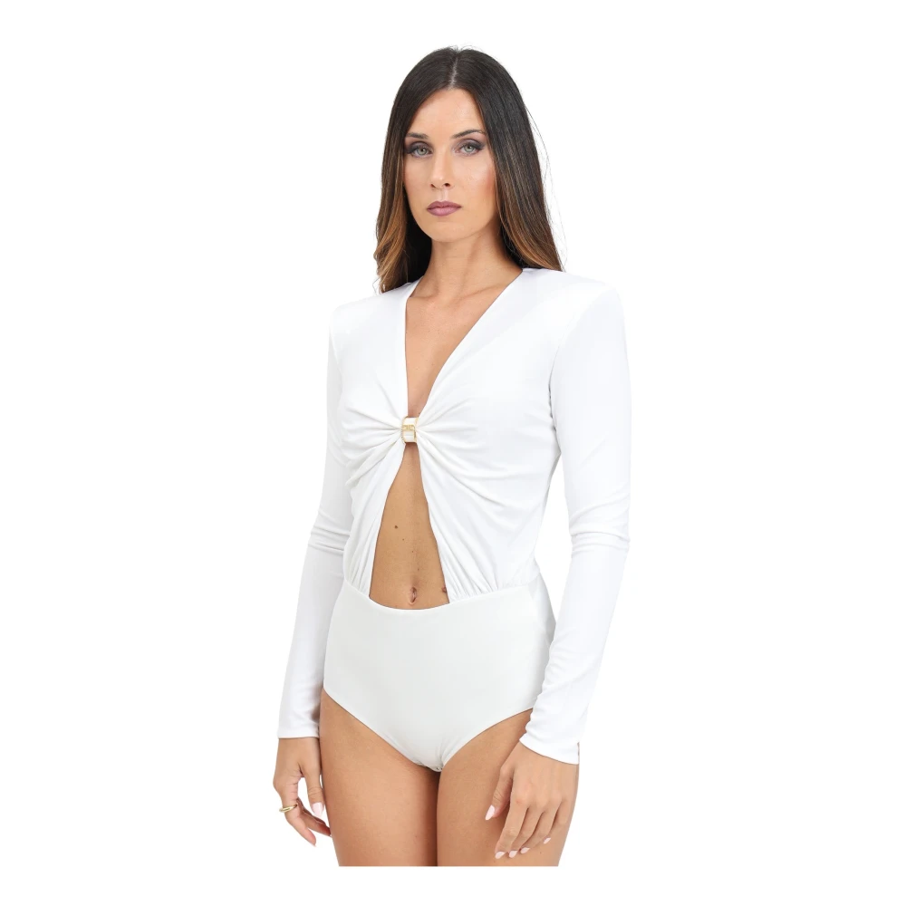 Elisabetta Franchi Ivory Body med Långärmad och Midja Cut-Out White, Dam