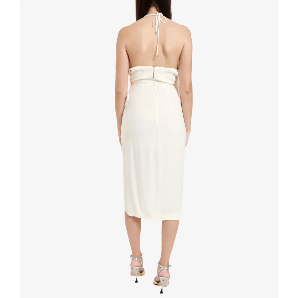Simona Corsellini Gefranjde mouwloze jurk met voorsplit Beige Dames