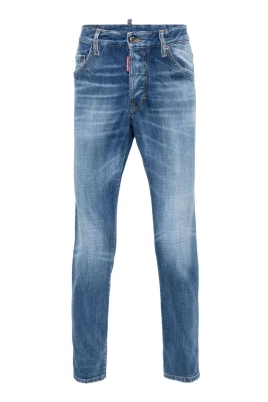 Blå Skinny Jeans i Denim med Distressed Detaljer
