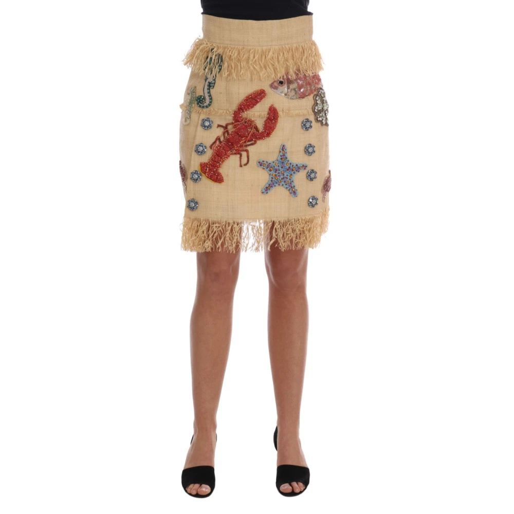 Dolce & Gabbana Women's Beige Crystal-Embellished High-Waisted Skirt