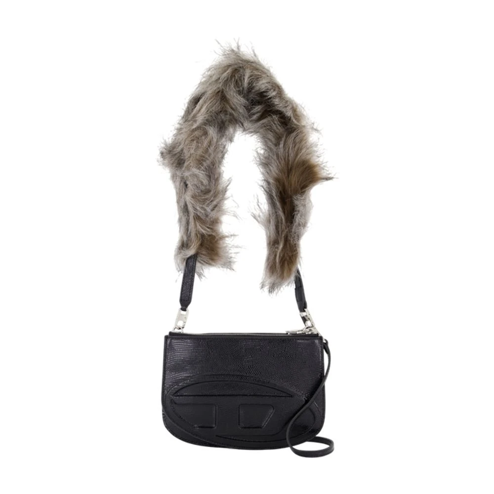 Diesel Vrouw Zwart Tassen Dames, One Size, Leer, 1Dr Twin Schoudertas Met Dubbele Pouch