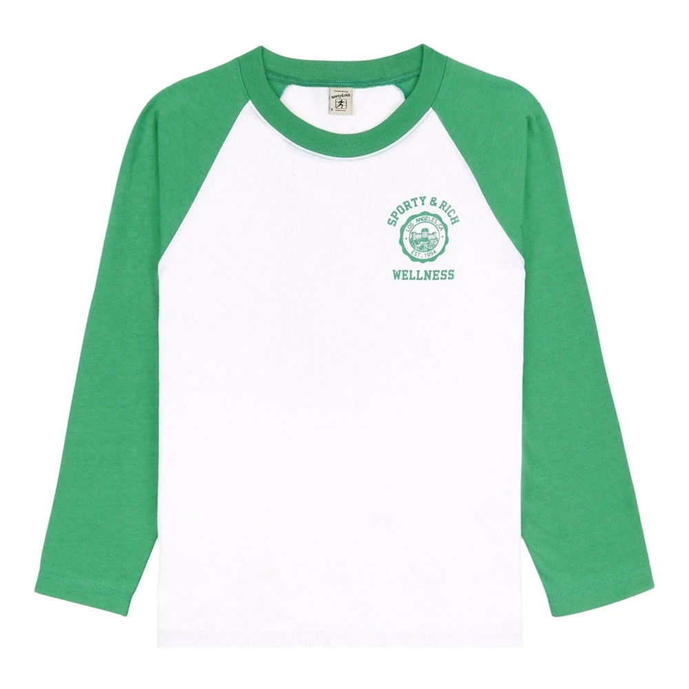 Sporty & Rich Groen Wit Baseball Tee Lange Mouw White Dames