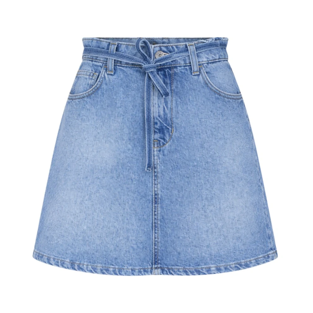 Liu Jo Kvinno Blå Kjolar Dam, W26, Bomull, Mini-Jeanskjol Utan Stretch Med Scarf-Bälte