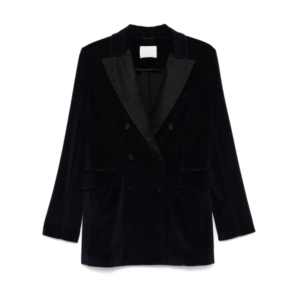 Circolo 1901 Navy Blauw Fluweel Dubbel-Breasted Blazer Blue Dames