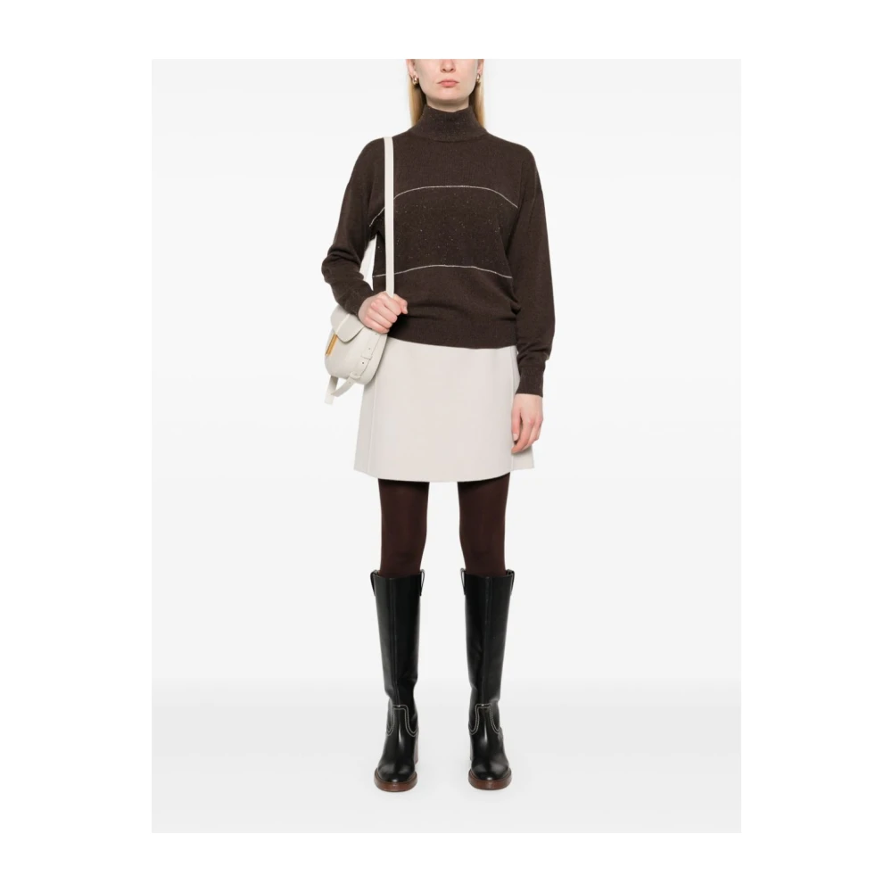 PESERICO Stijlvolle Gebreide Top Brown Dames