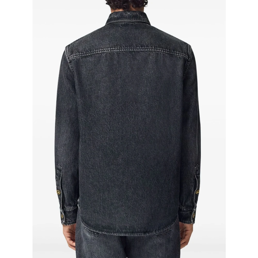 Versace Zwarte Denim Shirt Medusa Hoofd Knopen Black Heren