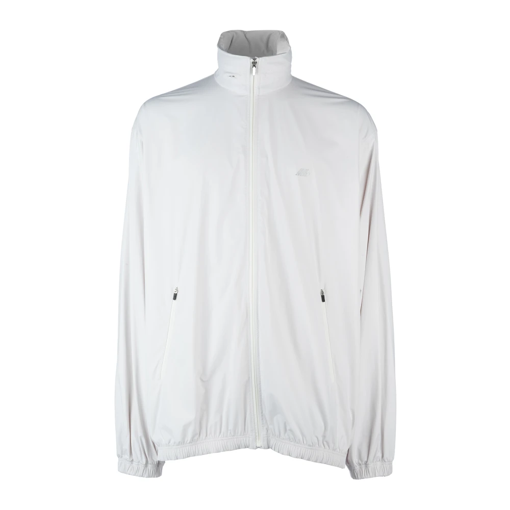 Balenciaga Men's White Light Jackets, M, Logo-Print Track Jacket