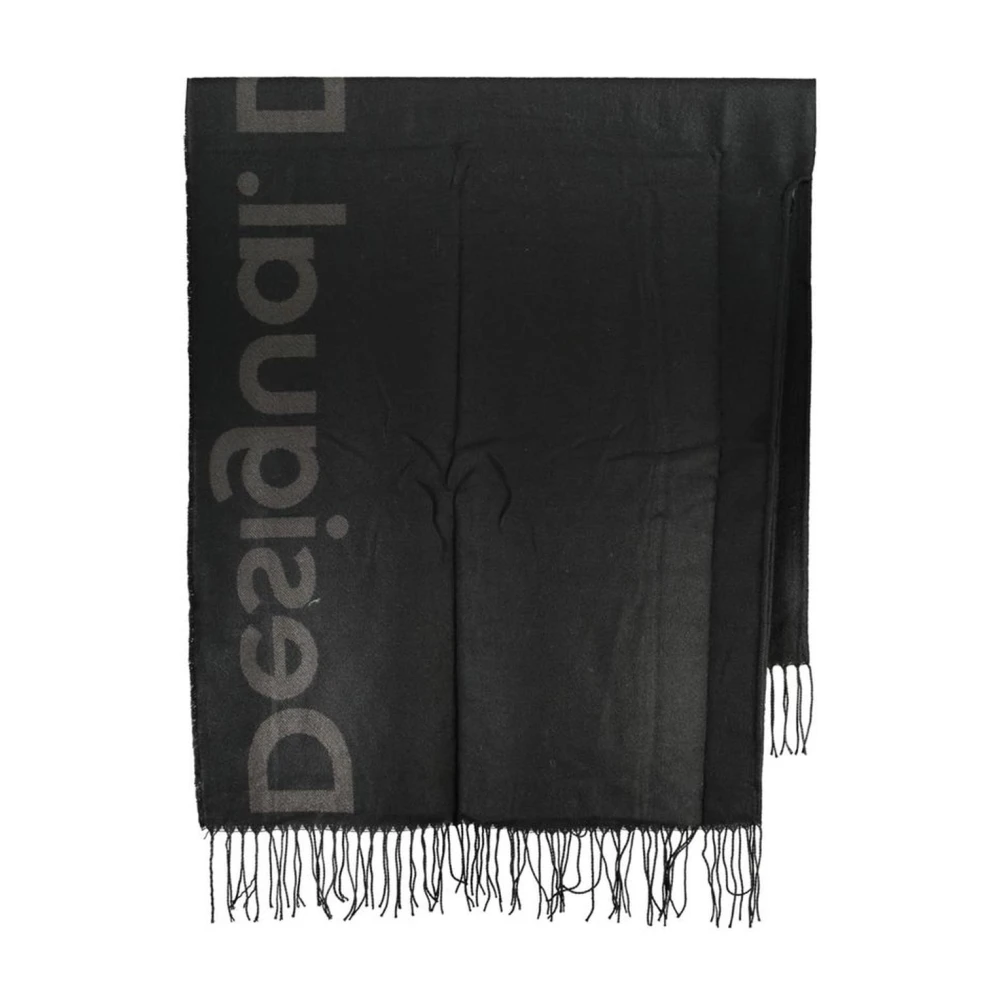Desigual Donna Nero Sciarpa Nera In Maglia Con Frange