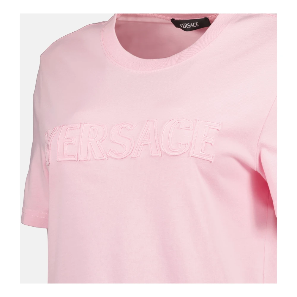 Versace Geborduurd logo T-shirt voor vrouwen Pink Dames