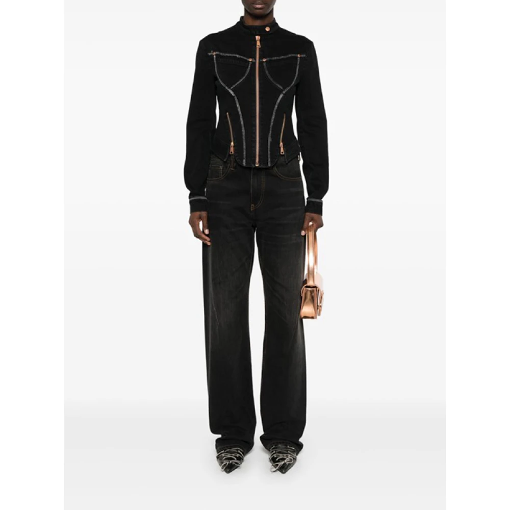 Versace Jeans Couture Zwarte Denimjack met Ritsdetail Black Dames