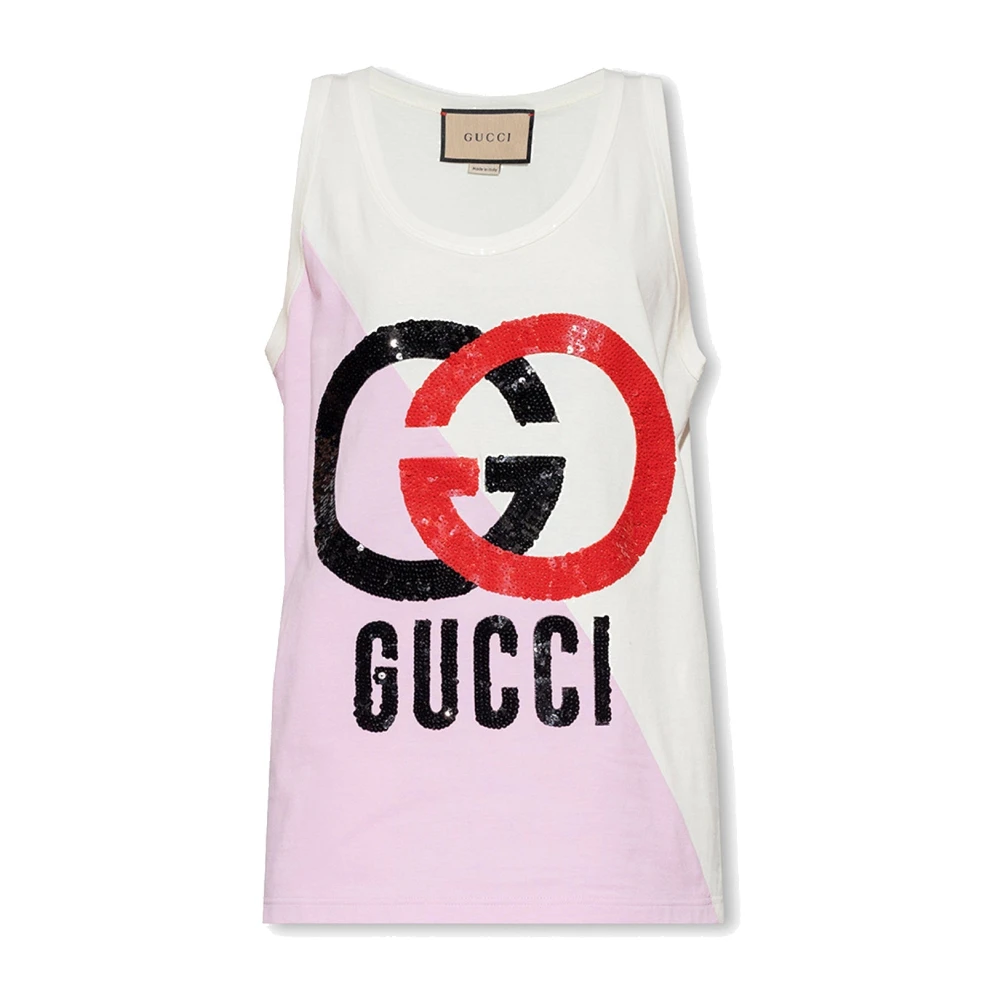 Gucci Mouwloze Katoenen Top met Pailletten Multicolor Dames