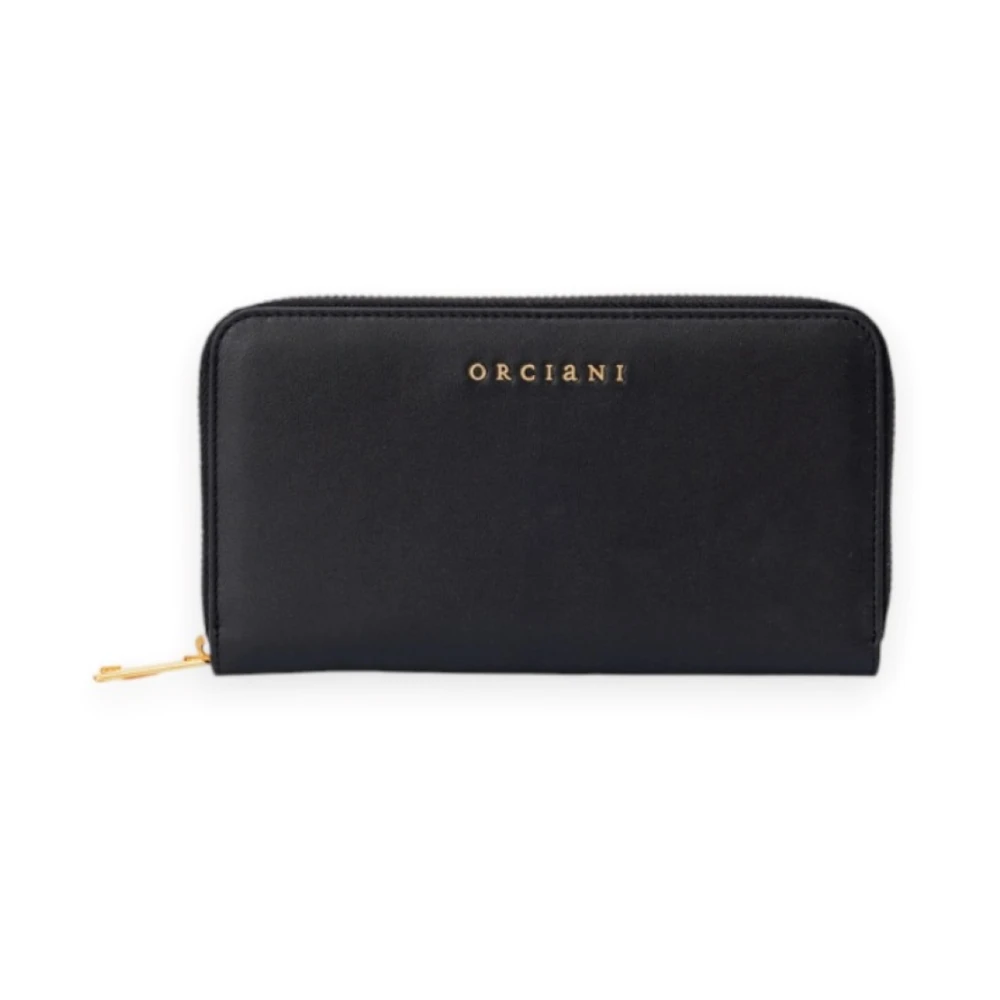 Orciani Unisex Black Wallets & Cardholders, One Size, Leather Zip Wallet With Multiple Compartments