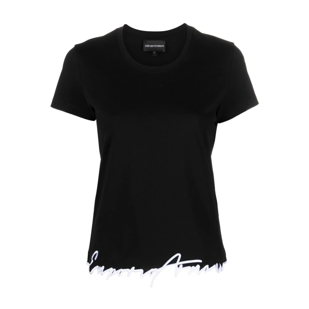 Emporio Armani Zwart T-shirt met Logo-Borduursel en Contrasterende Rand Black Dames