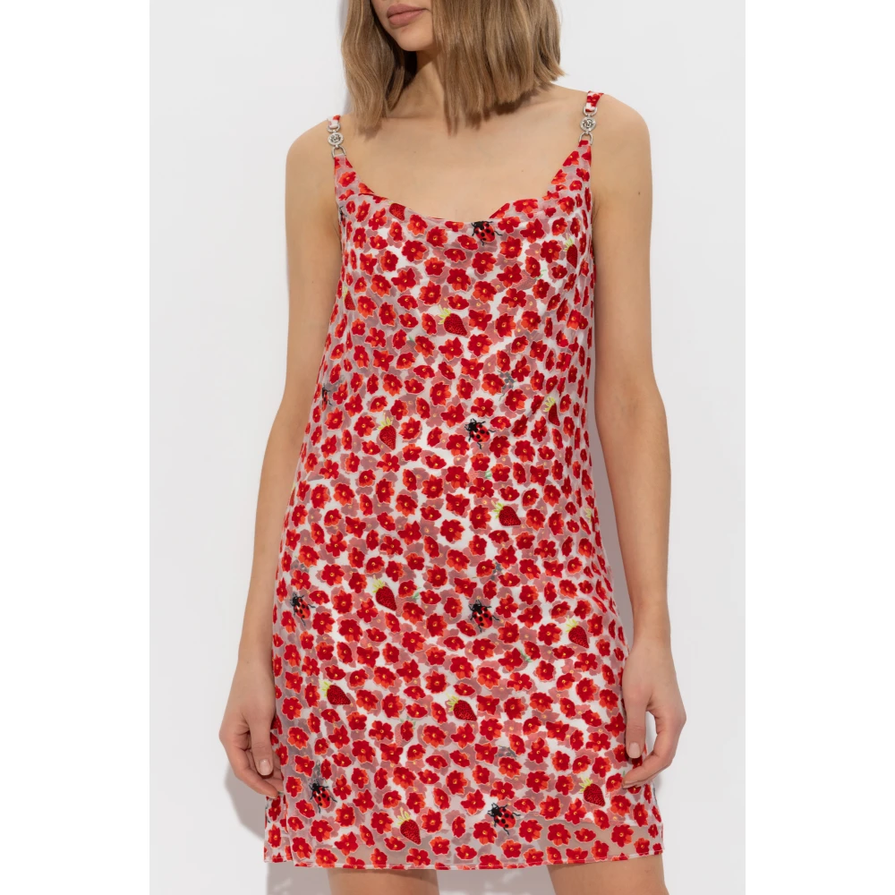 Versace Gedrapeerde jurk met bloemmotief Red Dames