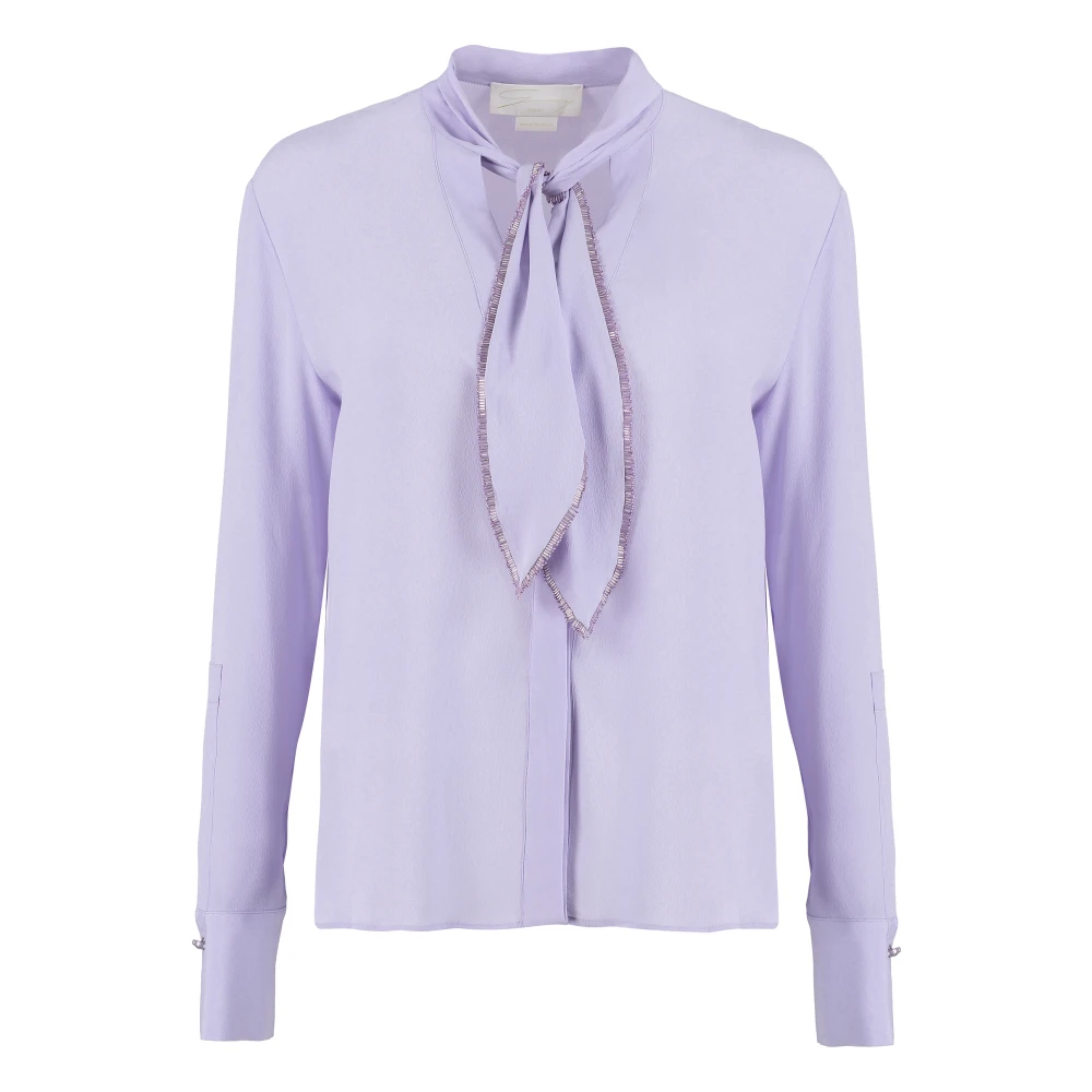 Genny Zijden Crêpe Shirt met Kralenborduursel Purple Dames