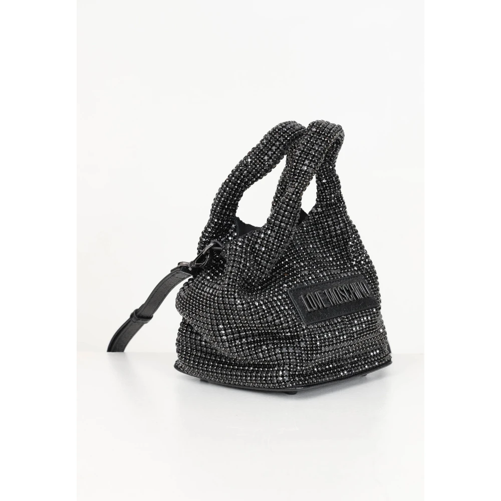Love Moschino Zwarte handtas met strass en logo Black Dames