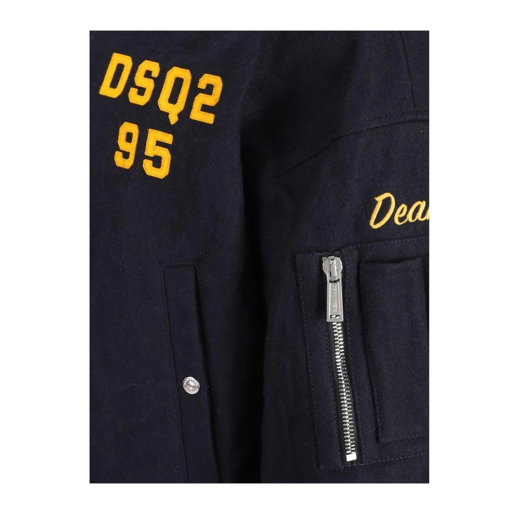 Dsquared2 Monogram Wollen Bomberjack met Geribbelde Kraag Blue Heren