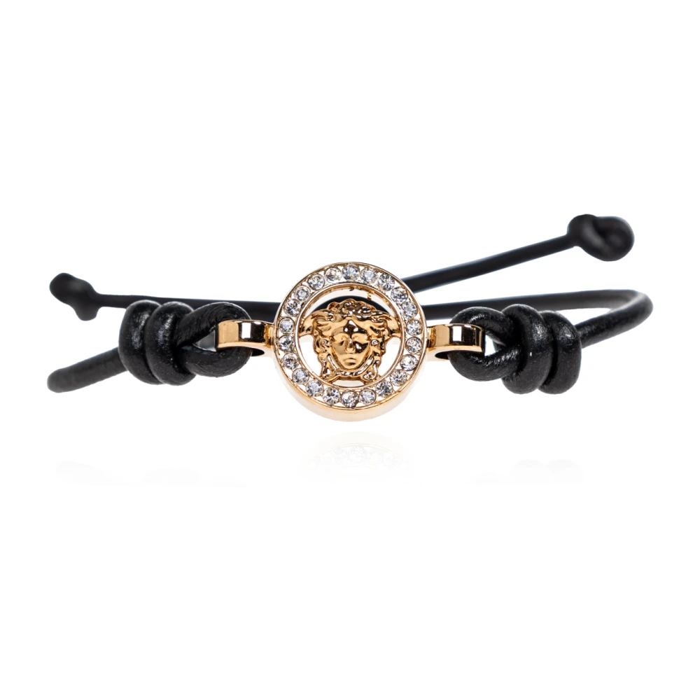Versace Mujer Negro - Pulsera De Cuero Con Cristales Medusa '95 - Accessories - One Size