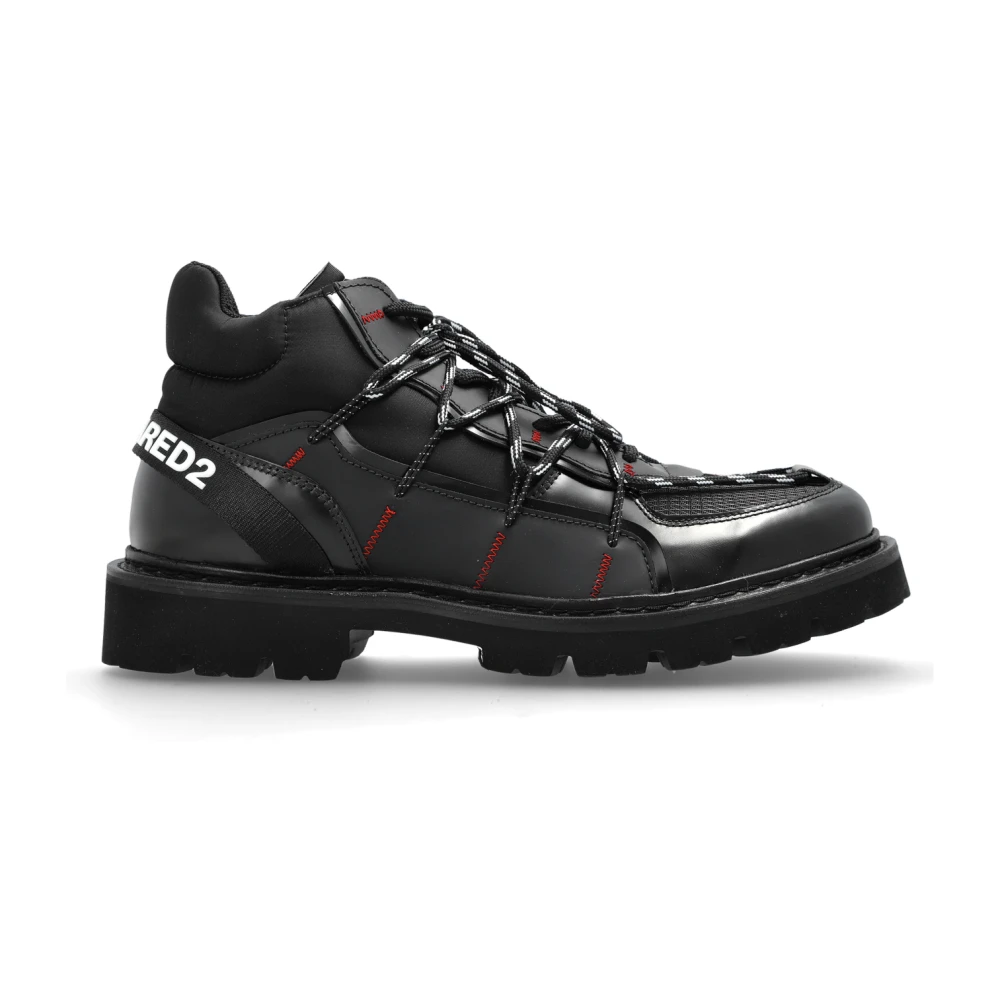 Dsquared2 Logo Ankle Boots - Male - Lace-Up Boots - Black - 8 Uk - Shoes