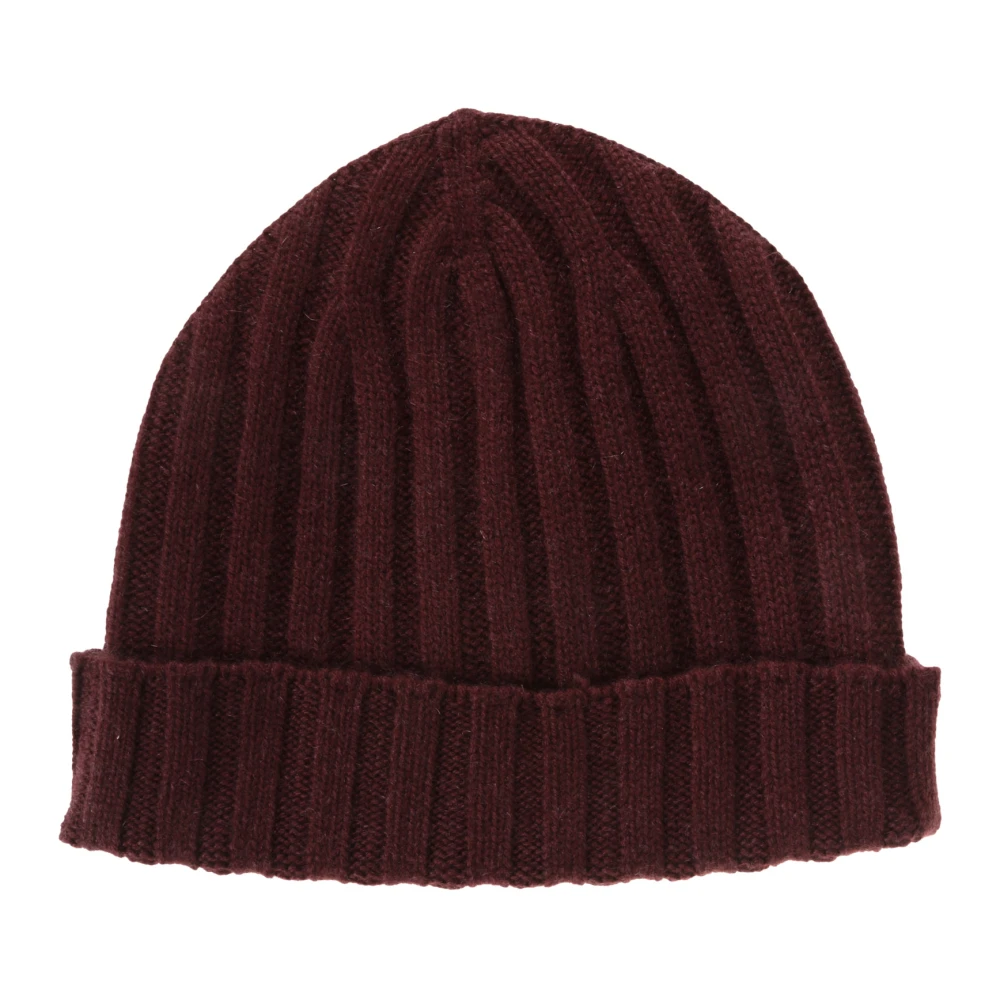 Hindustrie Röd Cashmere Räfflad Beanie Mössa Brown, Herr