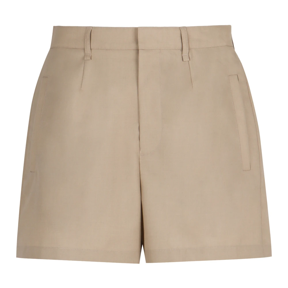 Fendi Men's Beige Short Shorts, L, Wool Bermuda Shorts With Pockets