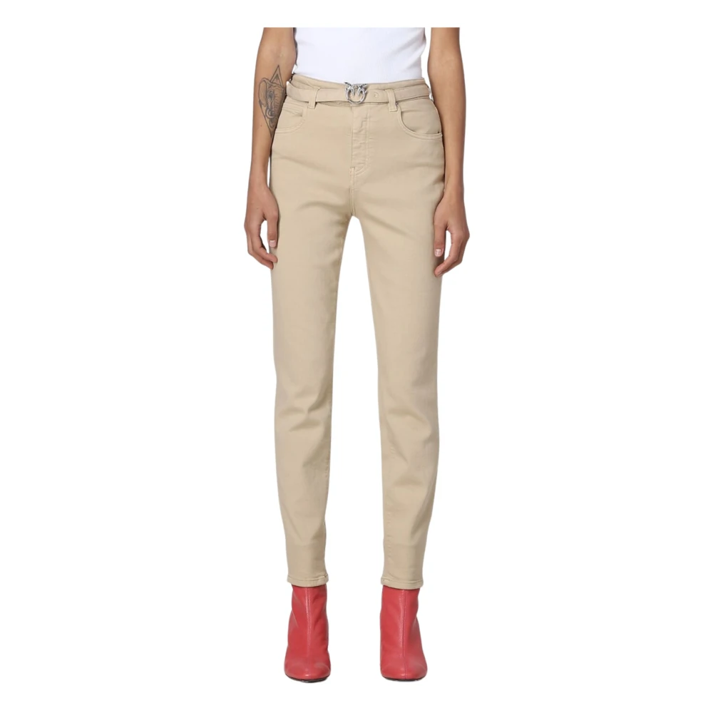 pinko Slim-fit Denim Broek Beige Dames