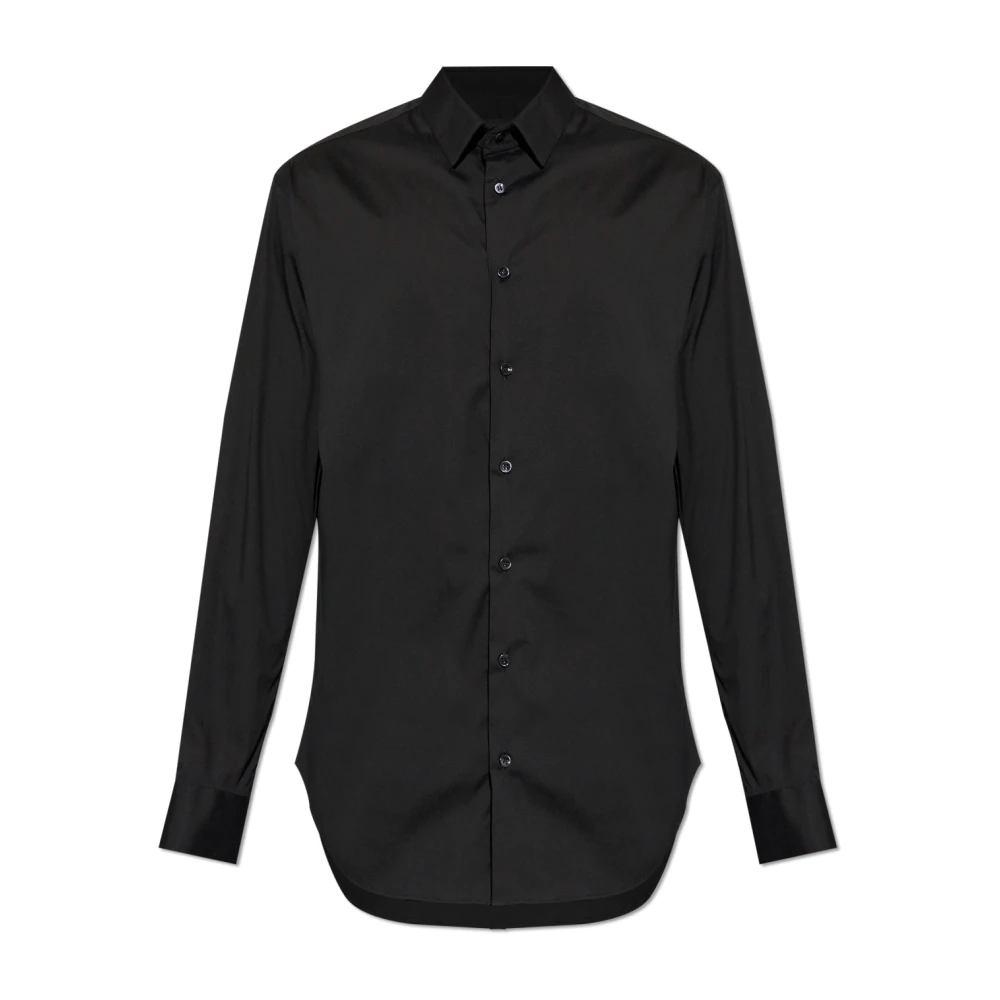 Giorgio Armani Hombre Negro - Camisa De Tejido Elástico Con Ballenas En El Cuello - Shirts - L