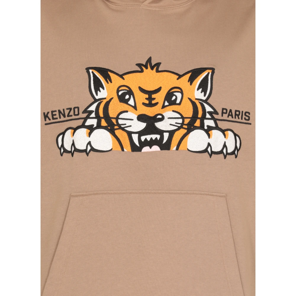 Kenzo Bruine katoenen hoodie met vrolijke tijgerborduursel Brown Heren