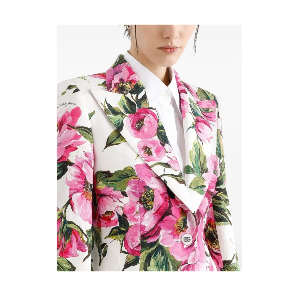 Dolce & Gabbana Witte Blazer met Vetersluiting en Schoudervullingen Multicolor Dames