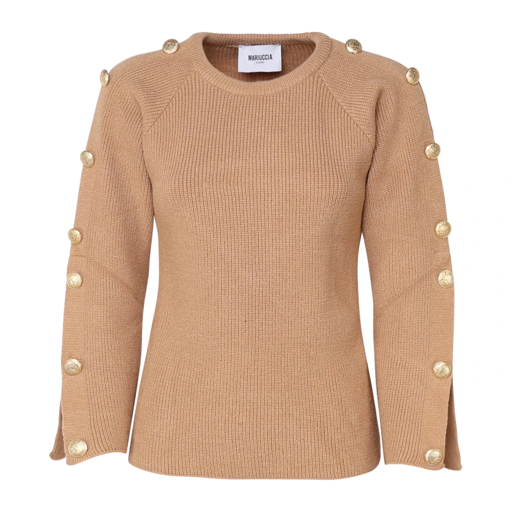 Mariuccia Milano Beige Trui met Decoratieve Knopen Brown Dames