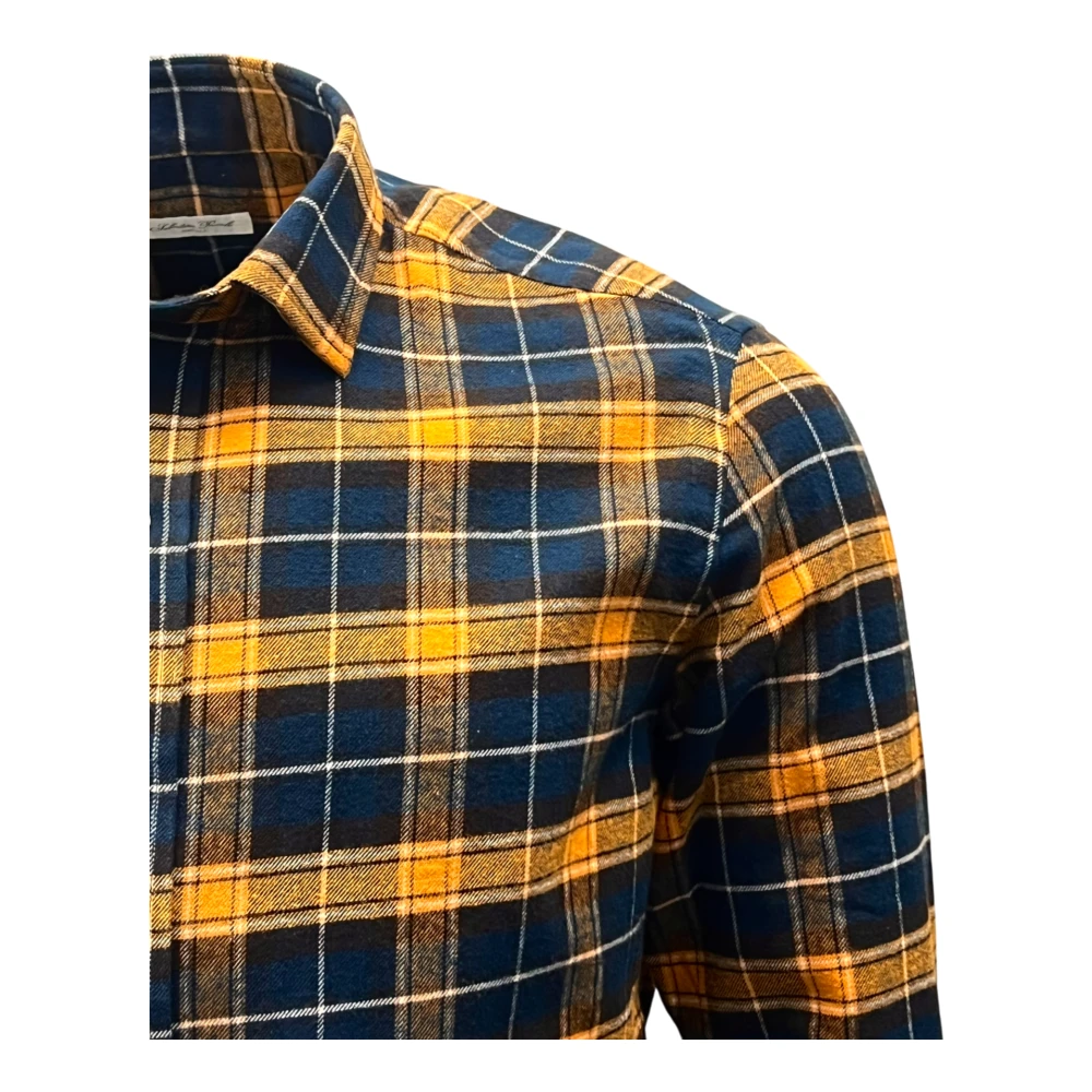 Salvatore Piccolo Napolitaans Flanellen Geruit Overhemd Geel Petrol Bruin Multicolor Heren