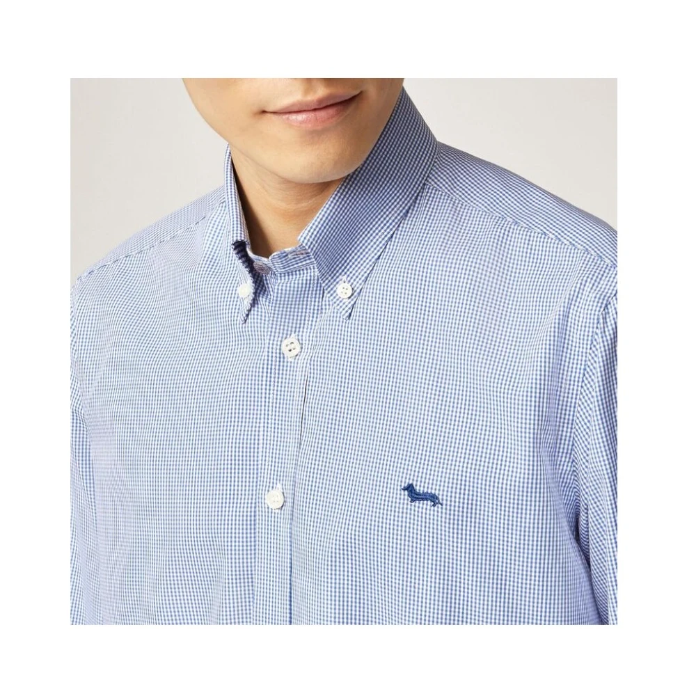 Harmont & Blaine Contrast Interne Overhemd Microcheck Lange Mouw Blue Heren