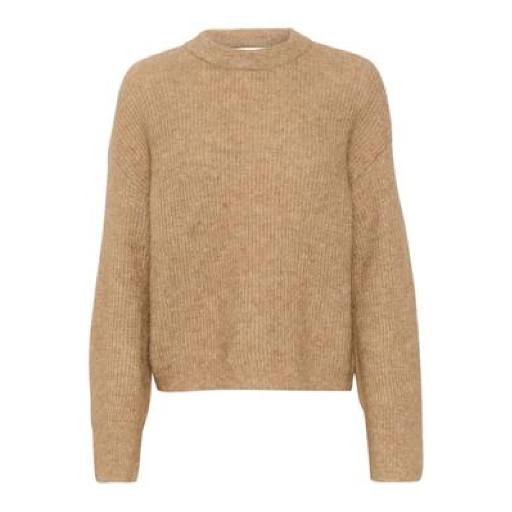 Gestuz Women's Brown Round-Neck Knitwear, M, Debbiegz Camel Melange Pullover Jumper