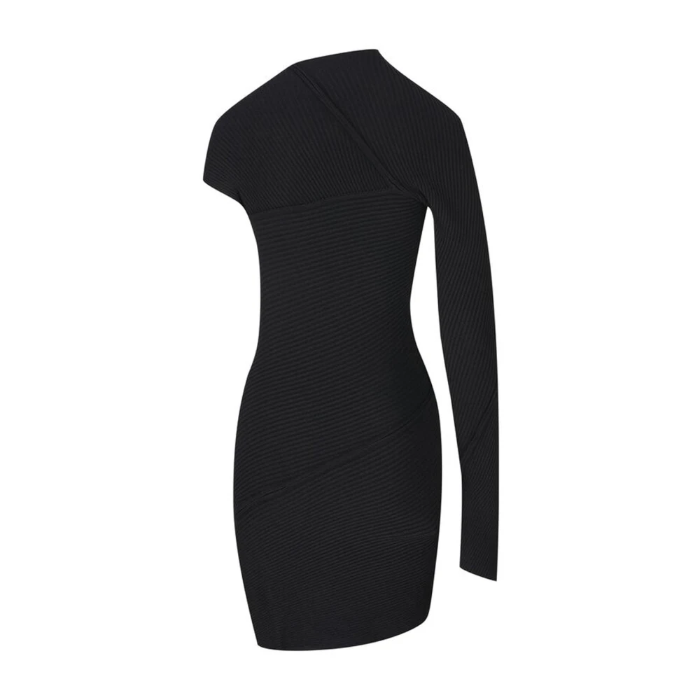 Balenciaga Spiral Mini Jurk Hoge Hals Geribbeld Black Dames