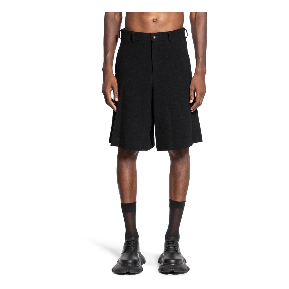 Comme des Garçons Zwarte Wol Nylon Shorts met Riem Black Heren