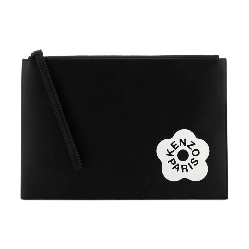 Kenzo Zwarte Leren Stempel Clutch Black Heren